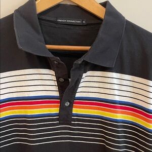 French Connection Black Polo with Multicolor Stripe Band